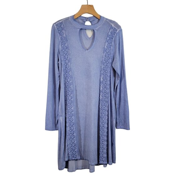 Alya Dress‎ Pale Blue Boho Casual Cut Out Neck Embroidered Womens Size Small EUC - Picture 1 of 8